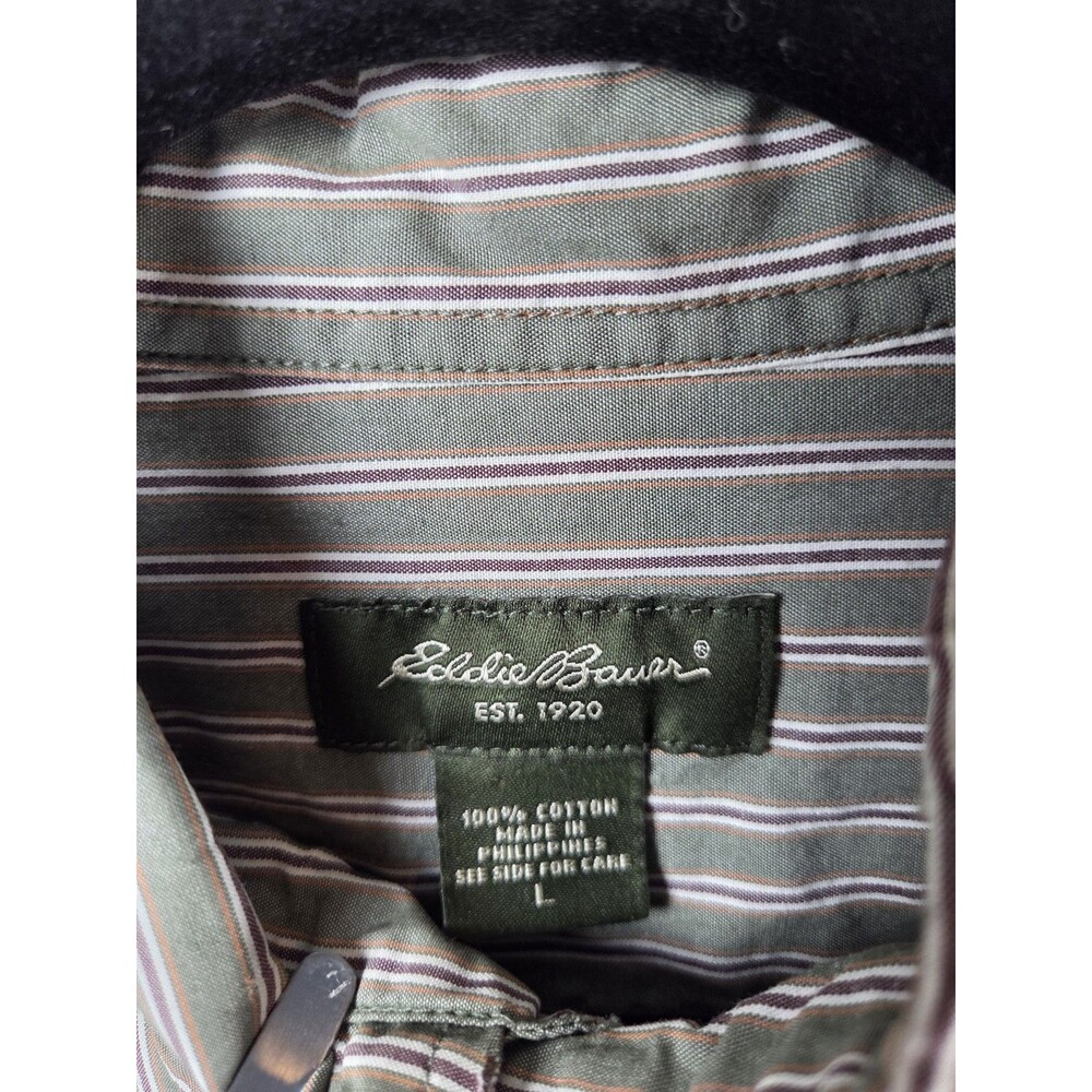 Eddie Bauer Men’s Large Green Striped Button Down Cotton Shirt L/S Casual - Picture 6 of 7